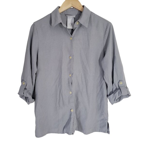 Blair Womens Gray Button-Up Shirt Size M Silk Business Casual Office Staple - Picture 1 of 6